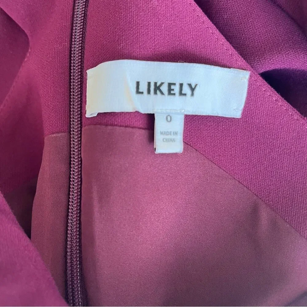 Likely Carolyn Midi Dress size 0 burgundy cocktail - Picture 4 of 4